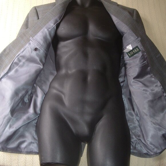 Lauren Ralph Lauren 52% Silk 48% Wool Mens Blazer Sport Coat 44R Gray/Blue Plaid - Picture 6 of 12